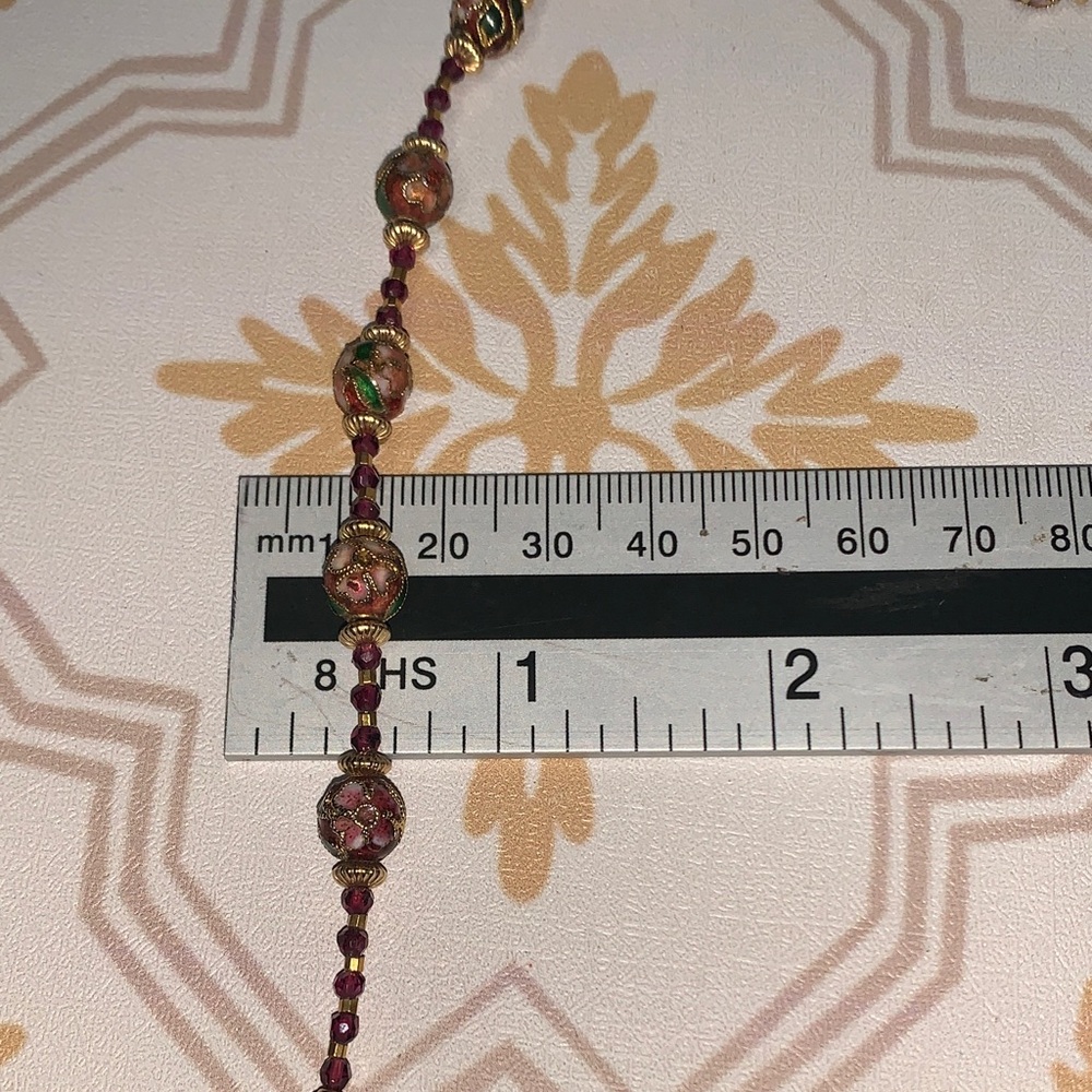 Gold-Tone Pink Cloisonné Bead Necklace - Picture 6 of 6